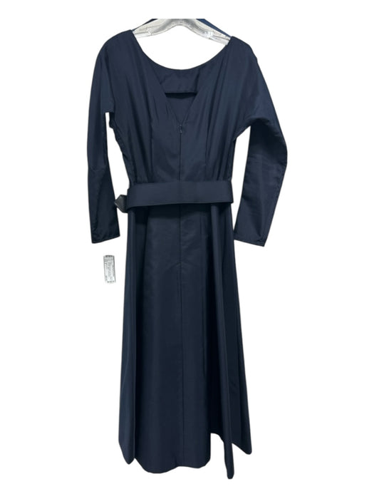 Andrea Jovine Size 8 Navy Blue Polyester Low Back Pleated Belted Dress Navy Blue / 8