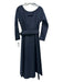 Andrea Jovine Size 8 Navy Blue Polyester Low Back Pleated Belted Dress Navy Blue / 8