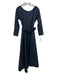 Andrea Jovine Size 8 Navy Blue Polyester Low Back Pleated Belted Dress Navy Blue / 8