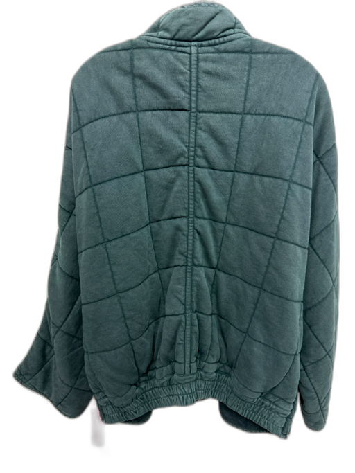 Free People Size Medium Dark Green Cotton Quilted Zip Up Mock Collar Jacket Dark Green / Medium