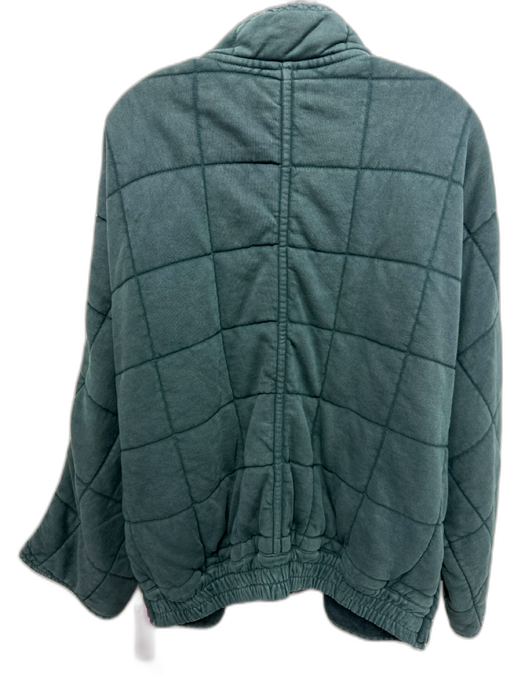 Free People Size Medium Dark Green Cotton Quilted Zip Up Mock Collar Jacket Dark Green / Medium