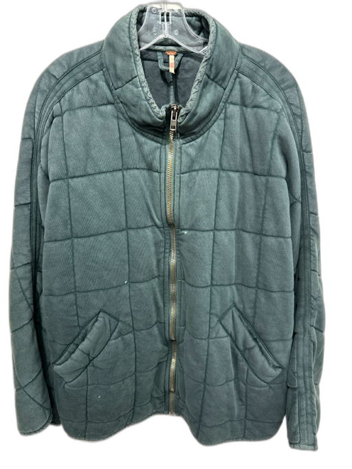 Free People Size Medium Dark Green Cotton Quilted Zip Up Mock Collar Jacket Dark Green / Medium