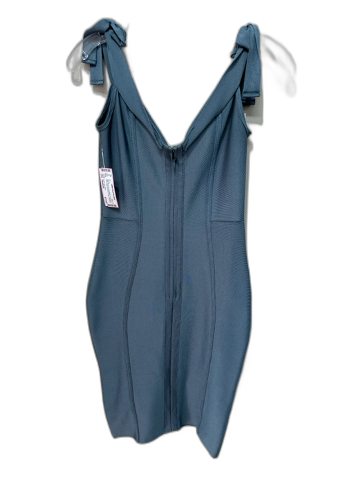 House of London Size Medium Blue Rayon Blend Stretch Tie Straps V Neck Dress Blue / Medium