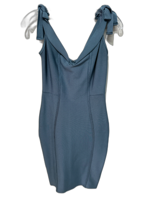 House of London Size Medium Blue Rayon Blend Stretch Tie Straps V Neck Dress Blue / Medium