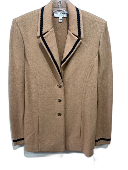 St John Size 6 Beige & Black Wool Blend Lapel Braided Cord Button Up Jacket Beige & Black / 6