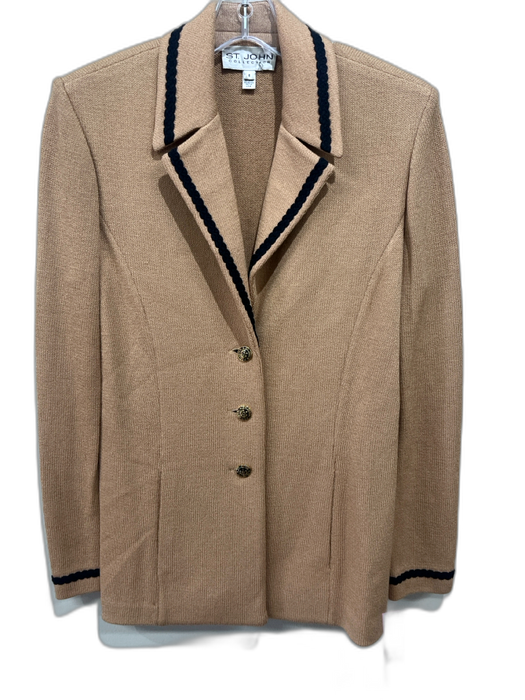 St John Size 6 Beige & Black Wool Blend Lapel Braided Cord Button Up Jacket Beige & Black / 6