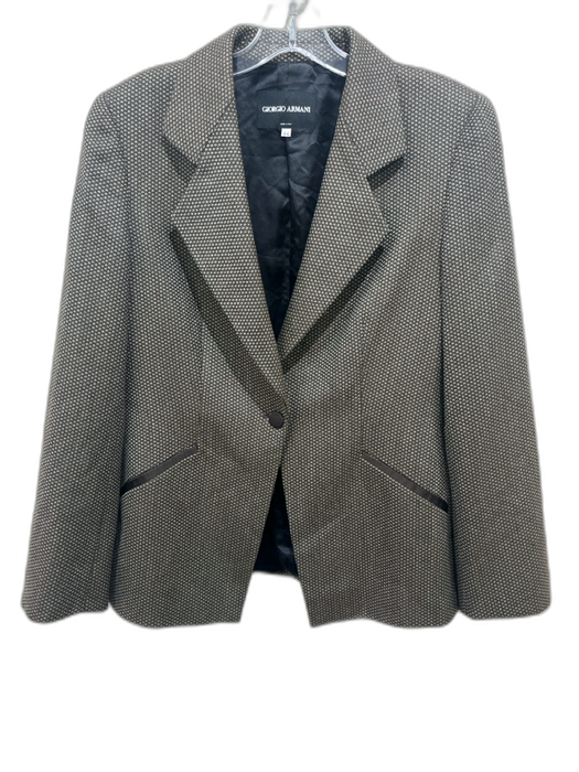 Giorgio Armani Size 44 Brown & Beige Wool Lapel Spotted Faux Pockets Jacket Brown & Beige / 44