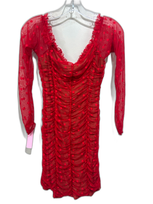 Majorelle Size M red & beige Nylon Blend Sheer Overlay Polka Dot Cinched Dress red & beige / M