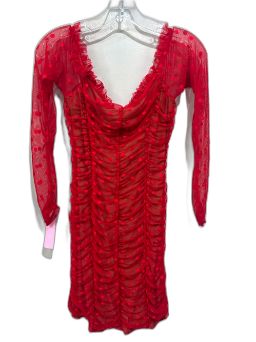 Majorelle Size M red & beige Nylon Blend Sheer Overlay Polka Dot Cinched Dress red & beige / M