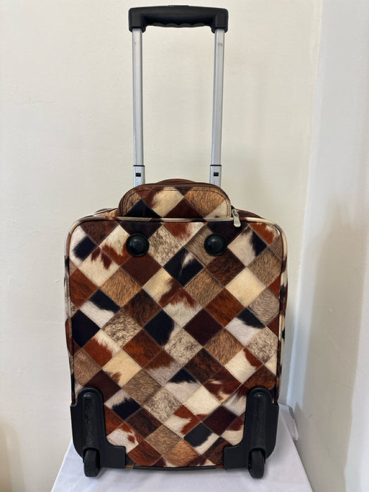 Longchamp Brown, Black, Cream Nylon Leather trim fur print Patchwork Luggage