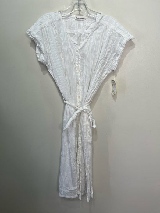 Roller Rabbit Size S White Cotton Textured Button Up Tie Belt Cape Sleeves Dress