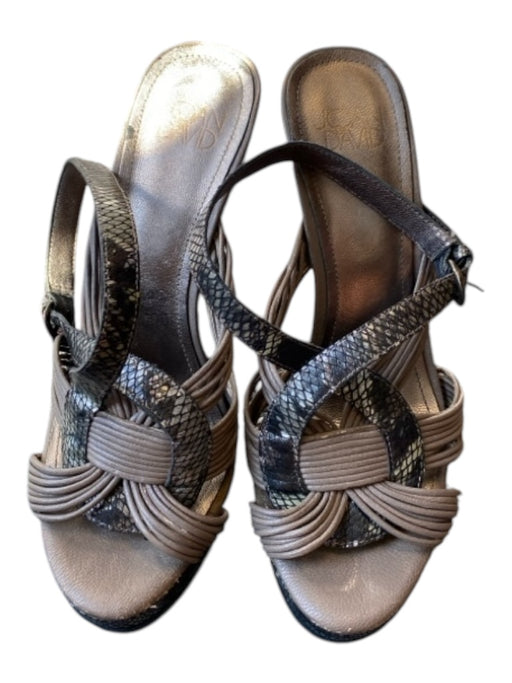 Joan & David Shoe Size 7.5 Taupe Leather Reptile Platform Stiletto Strappy Shoes Taupe / 7.5