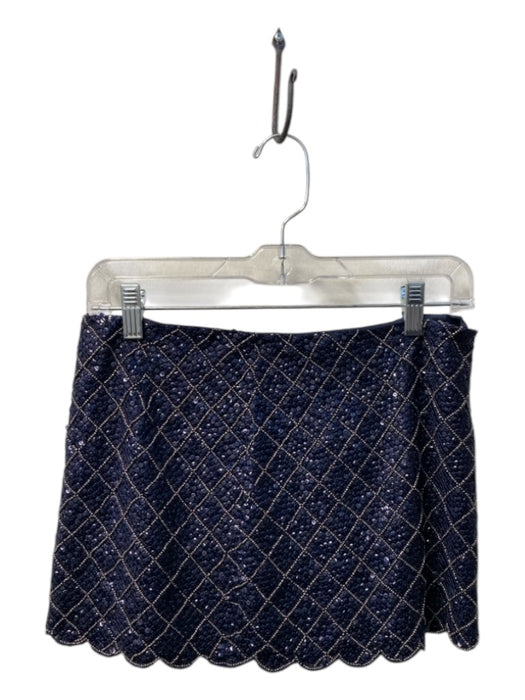 Gryphon Size XS Navy & Silver Cotton Beaded Sequin Back Zip Mini Skirt Navy & Silver / XS