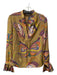 Trina Turk Size Est XS Tan & multi Silk Long Sleeve Paisley Print V Neck Top Tan & multi / Est XS