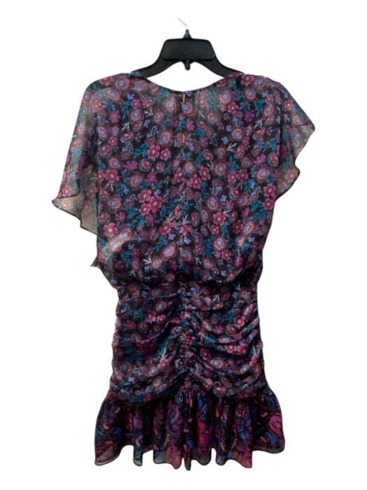 Misa Size XS Purple & Blue Polyester Floral V Neck Side Zip Ruched Detail Dress Purple & Blue / XS