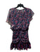 Misa Size XS Purple & Blue Polyester Floral V Neck Side Zip Ruched Detail Dress Purple & Blue / XS