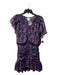 Misa Size XS Purple & Blue Polyester Floral V Neck Side Zip Ruched Detail Dress Purple & Blue / XS