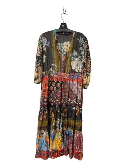 Johnny Was Size XS Multi Silk V Neck All Over Print Half Sleeve Dress Multi / XS