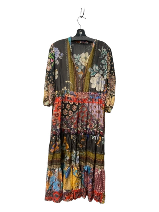 Johnny Was Size XS Multi Silk V Neck All Over Print Half Sleeve Dress Multi / XS