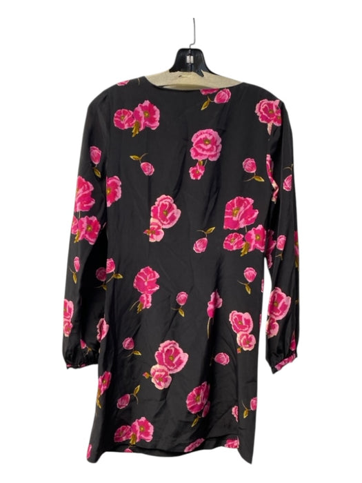 Intermix Size 0 Black & Pink Silk Long Sleeve Sweetheart Neckline Side Zip Dress Black & Pink / 0