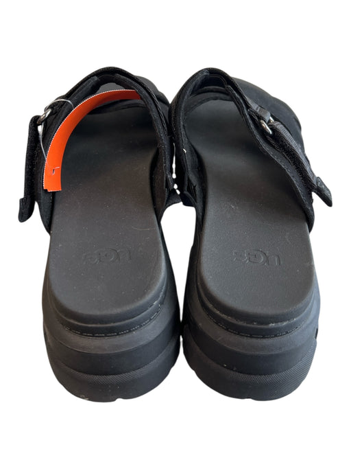 Ugg Shoe Size 8 Black Suede Open Toe & Heel Velcro Ankle Lug Sole Platform Shoes Black / 8