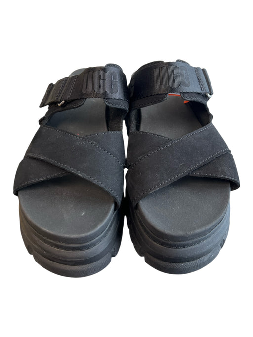 Ugg Shoe Size 8 Black Suede Open Toe & Heel Velcro Ankle Lug Sole Platform Shoes Black / 8