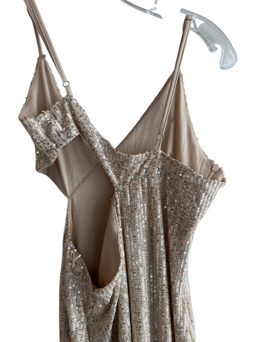 Love Shack Fancy Size 00 Beige Polyester Sequins Side Zip Side Cut Outs Dress Beige / 00