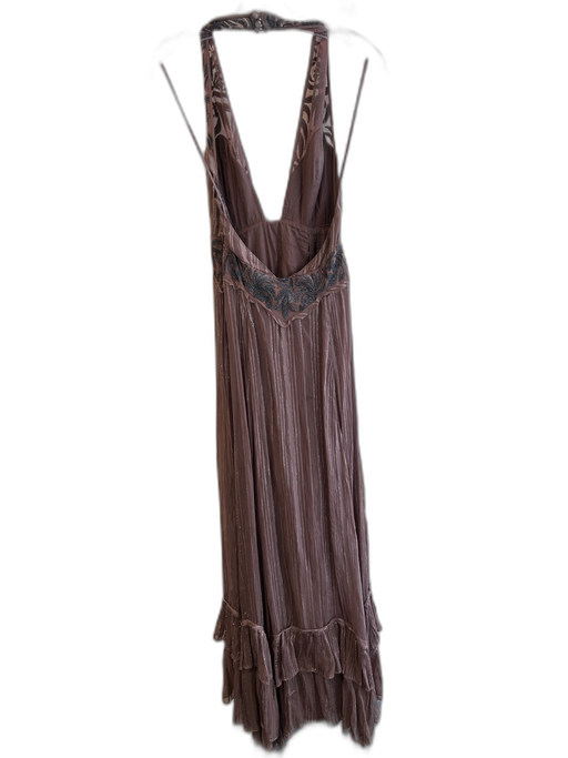 Free People Size 0 Brown Polyester Blend Side Zip lined Metallic Thread Dress Brown / 0