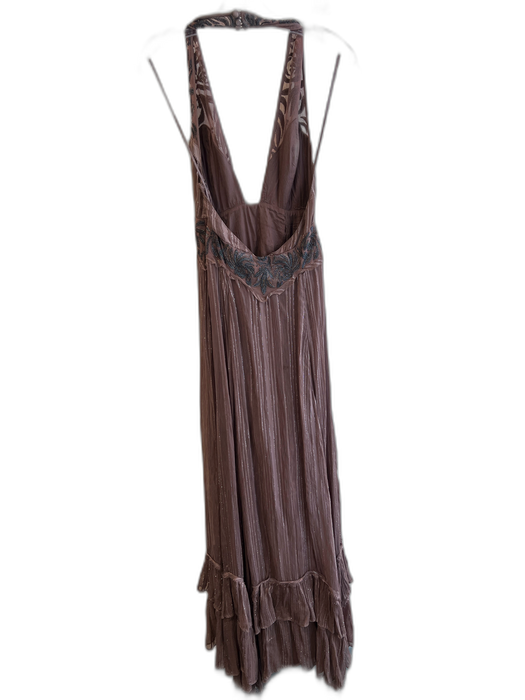 Free People Size 0 Brown Polyester Blend Side Zip lined Metallic Thread Dress Brown / 0