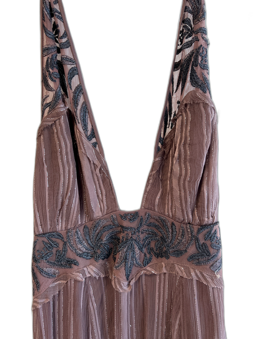 Free People Size 0 Brown Polyester Blend Side Zip lined Metallic Thread Dress Brown / 0