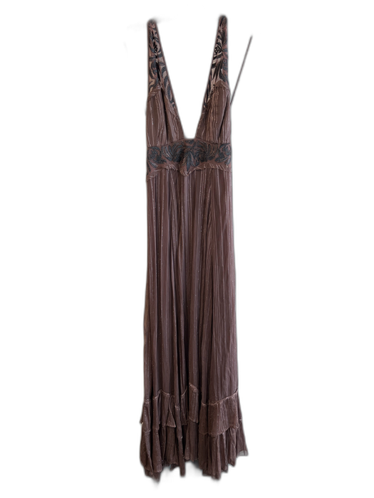 Free People Size 0 Brown Polyester Blend Side Zip lined Metallic Thread Dress Brown / 0