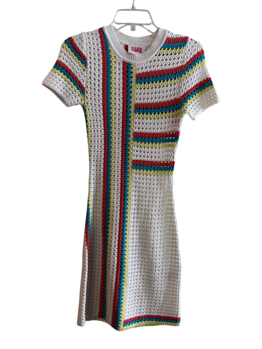 Solid & Striped Size XS White & Multi Cotton Short Sleeve Knit Crew Neck Dress White & Multi / XS