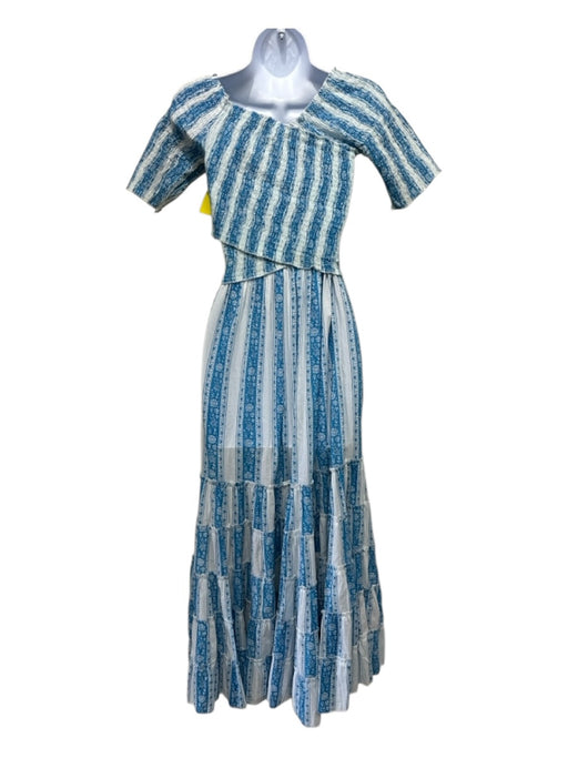 Mille Resort & Travel Size XXS Blue & White Cotton floral print Smocking Dress Blue & White / XXS