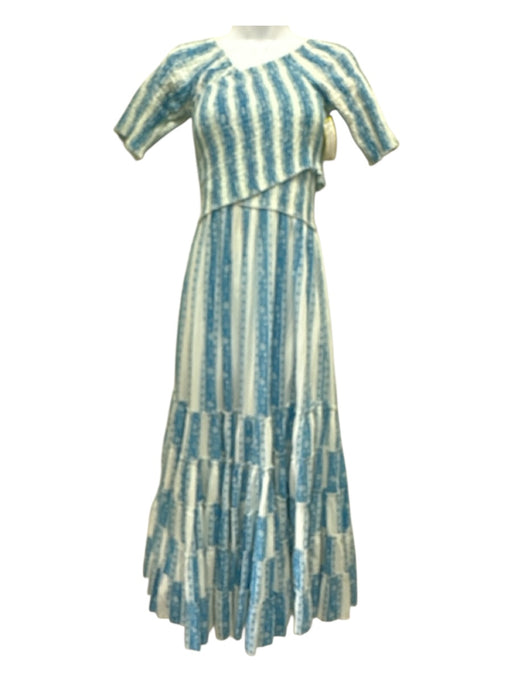 Mille Resort & Travel Size XXS Blue & White Cotton floral print Smocking Dress Blue & White / XXS