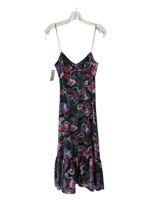 Saloni Size 2 Black & Multi Silk floral print Assymetric Spaghetti Strap Dress Black & Multi / 2