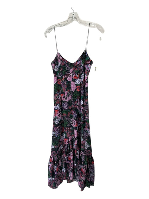 Saloni Size 2 Black & Multi Silk floral print Assymetric Spaghetti Strap Dress Black & Multi / 2