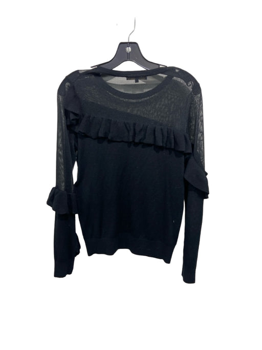 Maje Size 2/S Black Viscose & wool Ruffle Popover Long Sleeve Thin Knit Top Black / 2/S