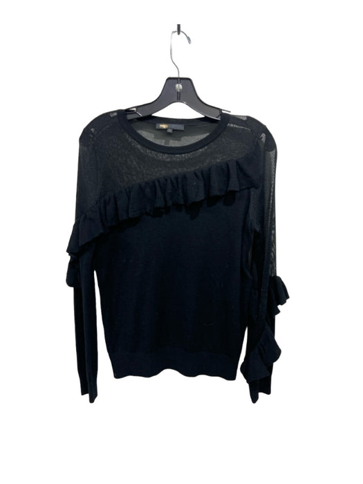 Maje Size 2/S Black Viscose & wool Ruffle Popover Long Sleeve Thin Knit Top Black / 2/S