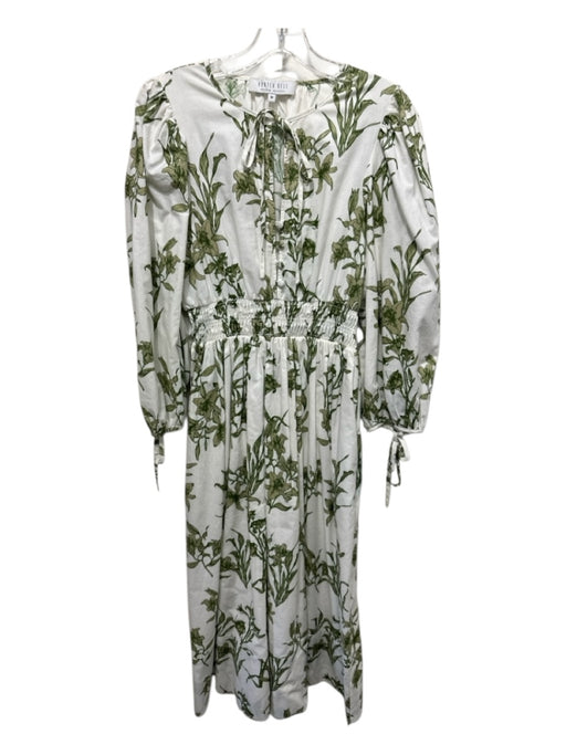 Hunter Bell Size M White & Green Cotton floral print Tie Detail Dress White & Green / M