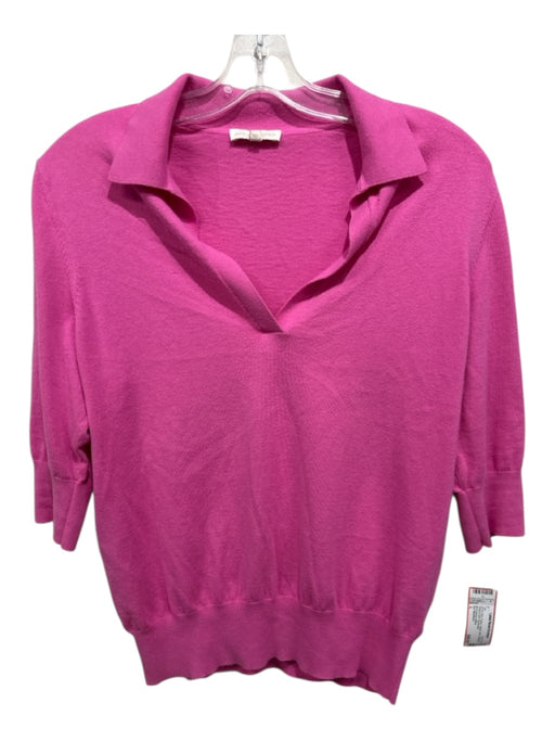 Ann Mashburn Size L Pink Cotton, Nylon, Silk Collared Ribbed Hem Top Pink / L