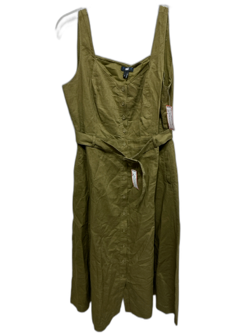 Paige Size 12 Olive Green Cotton & Linen Button Down Belted Midi Dress Olive Green / 12