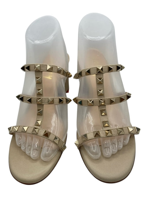 FS/NY Shoe Size 8.5 Cream & Gold Leather Upper Pyramid Studs Cage Sandals Cream & Gold / 8.5