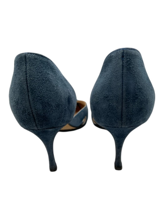 Manolo Blahnik Shoe Size 39 Blue Leather Upper Suede Cut Outs Pointed Toe Pumps Blue / 39
