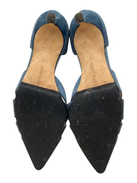 Manolo Blahnik Shoe Size 39 Blue Leather Upper Suede Cut Outs Pointed Toe Pumps Blue / 39