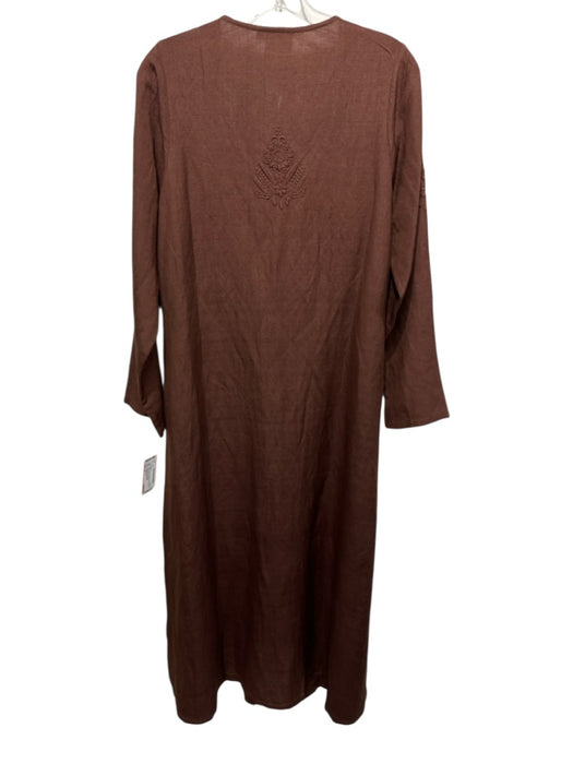 Julia Armory Size M Brown Linen & Viscose Embroidered Button Front Dress Brown / M