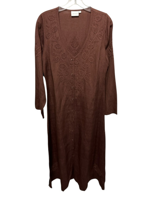 Julia Armory Size M Brown Linen & Viscose Embroidered Button Front Dress Brown / M