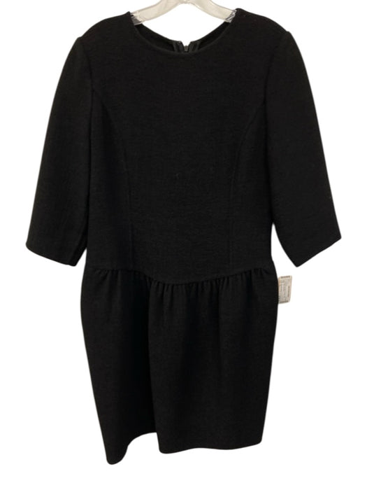 Oscar de la Renta Size 12 Black Wool Blend Zip Back Long Sleeve Dress Black / 12