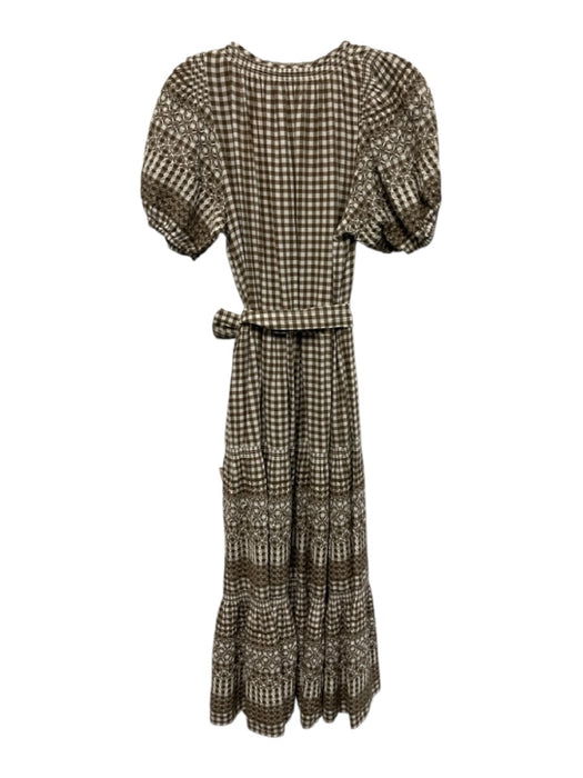 The Great Size 1 Brown & White Cotton Gingham Tie belt Pockets Maxi Dress Brown & White / 1