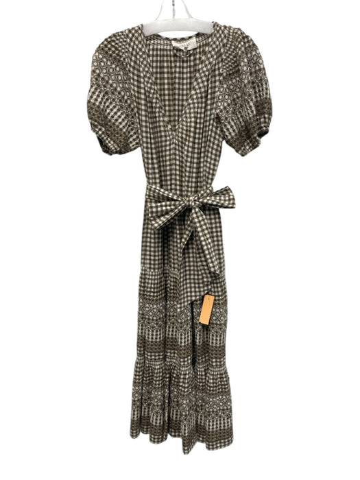 The Great Size 1 Brown & White Cotton Gingham Tie belt Pockets Maxi Dress Brown & White / 1
