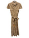 Alice + Olivia Size 8 Tan PU Leather Button Front Cap Sleeve Tie Belt Dress Tan / 8